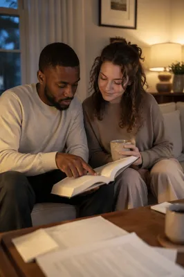 Interracial Couple Bible Study at Home