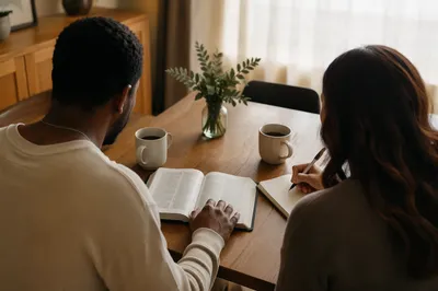 Interracial Couple Bible Study at Home