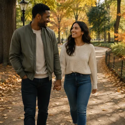 Interracial Couple Walking Hand in Hand
