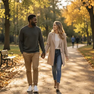Interracial Couple Walking Hand in Hand