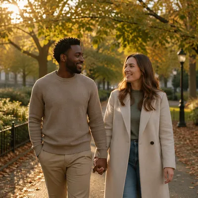 Interracial Couple Walking Hand in Hand
