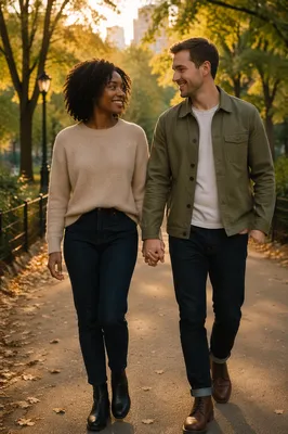 Interracial Couple Walking Hand in Hand