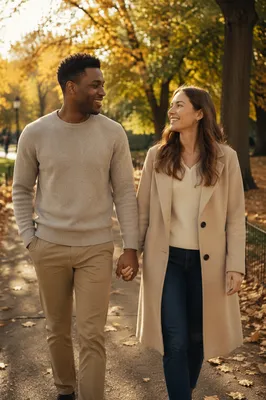 Interracial Couple Walking Hand in Hand