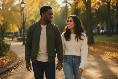 Interracial Couple Walking Hand in Hand