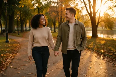 Interracial Couple Walking Hand in Hand
