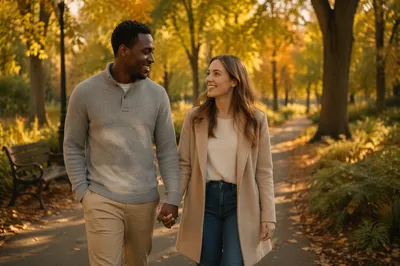 Interracial Couple Walking Hand in Hand