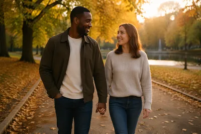 Interracial Couple Walking Hand in Hand
