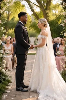 Interracial Couple Wedding Ceremony in Garden
