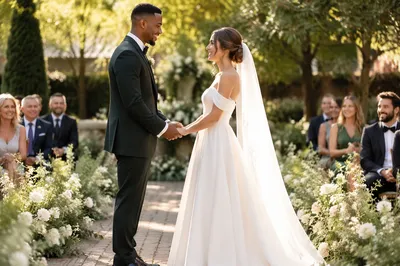 Interracial Couple Wedding Ceremony in Garden