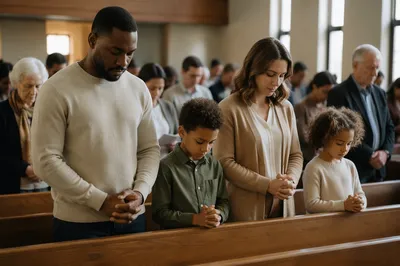 Interracial Family Worshiping in Modern Church