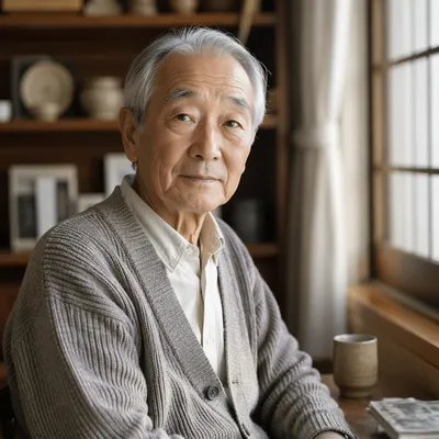 Elderly Japanese Grandfather by Window