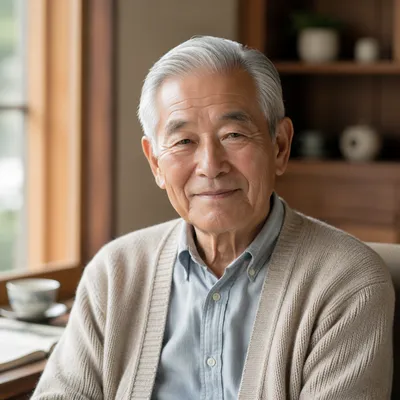 Elderly Japanese Man by Sunlit Window