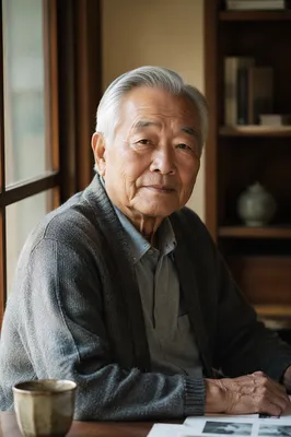 Elderly Japanese Grandfather by Window