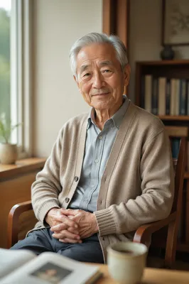 Elderly Japanese Man by Sunlit Window