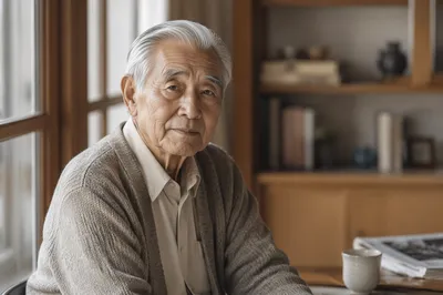 Elderly Japanese Grandfather by Window