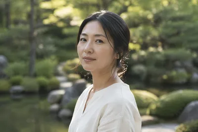 Serene Japanese Woman in Garden Portrait