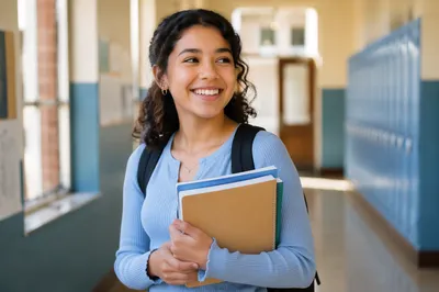 Smiling Teenage Girl in School Corridor
