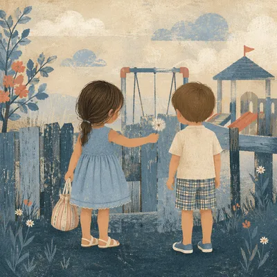 Children Sharing Dandelion on School Playground