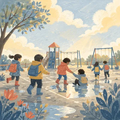 Children Sharing Joy on Spring Playground