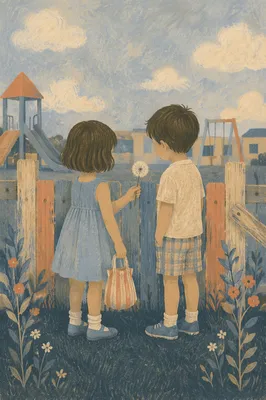 Children Sharing Dandelion on School Playground