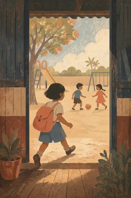 Children Playing in Sunlit School Playground