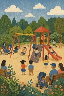 Children Playing on Cheerful School Playground