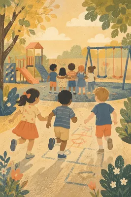 Joyful Children Running on School Playground