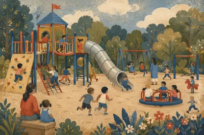 Children Playing Together on School Playground