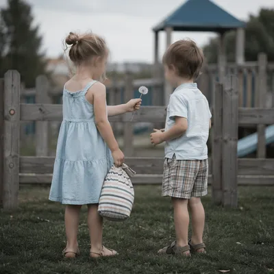 Children Sharing Dandelion on School Playground