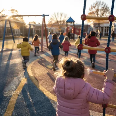 Children Playing on School Playground at Recess