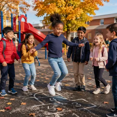 Joyful Kids Playing on Autumn Playground