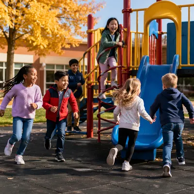 Children Playing on School Playground