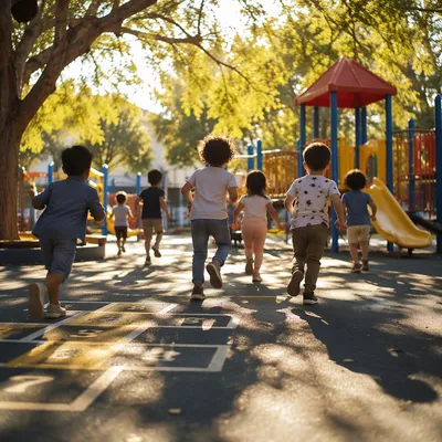 Children Playing Together on Sunny Playground