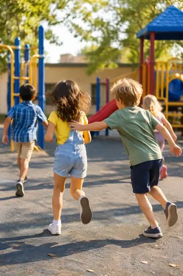 Children Playing on Sunny School Playground
