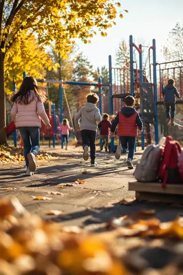 Kids Playing Together at Autumn Recess