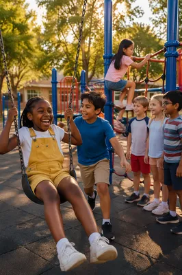 Children Playing on Sunny School Playground