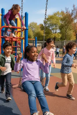 Children Playing on Colorful School Playground