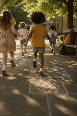 Children Running on Sunny School Playground