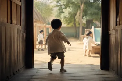 Children Playing in Sunlit School Playground