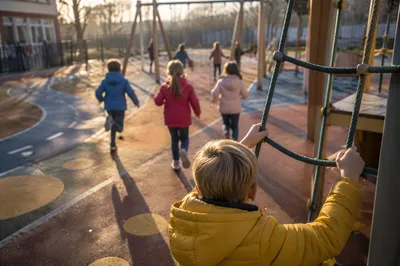 Children Playing at School Playground Recess