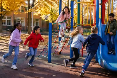 Children Playing on School Playground Together