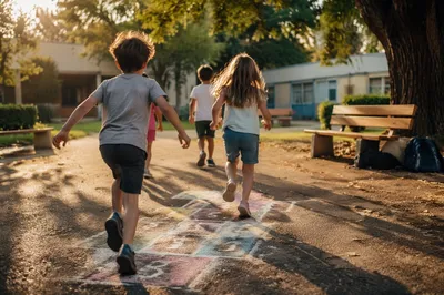 Children Running Together on School Playground