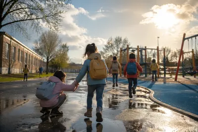 Children Sharing Joy on Rainy Playground