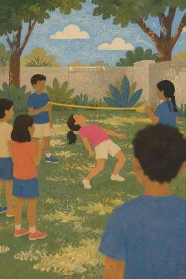 Children Playing Outdoor Limbo Summer Camp