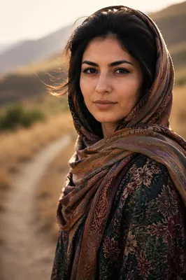 Confident Kurdish Woman on Hillside Path