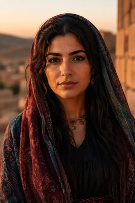 Confident Kurdish Woman on Stone Terrace