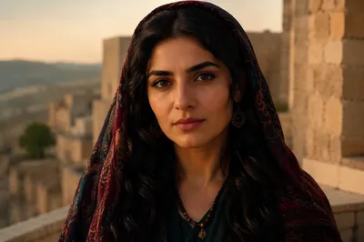 Confident Kurdish Woman on Stone Terrace
