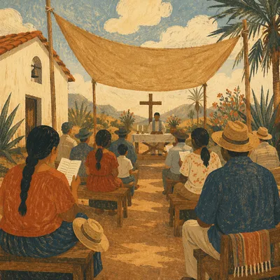 Outdoor Chapel Service Under Canvas Canopy