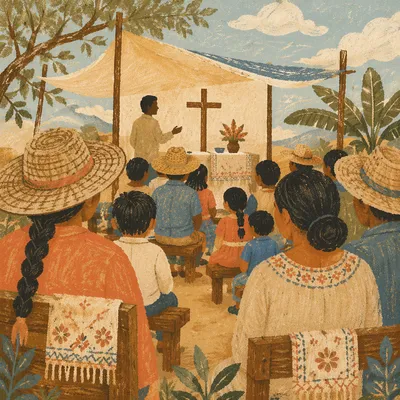 Rural Latin American Outdoor Church Gathering