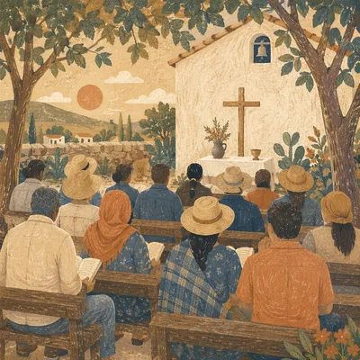Rural Latin American Outdoor Church Gathering